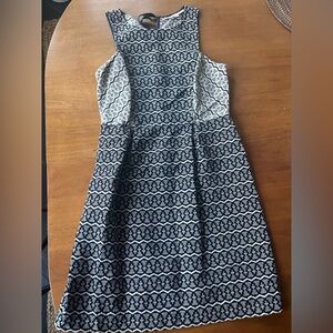 LOFT Blue and White/Cream Geometric Dress